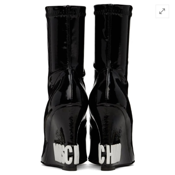 MOSCHINO  Black Wedge Ankle Boots - Picture 2 of 13
